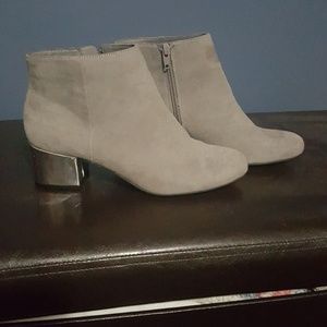 7.5 Gray suede booties silver heel, never worn
